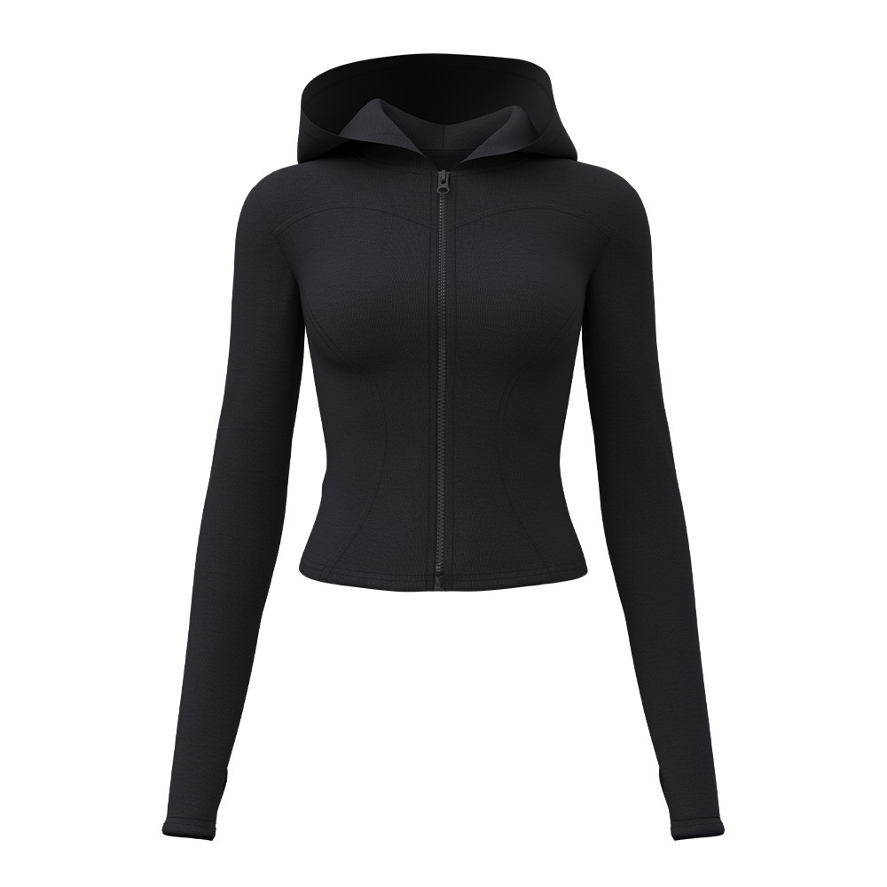 Ropa de yoga con capucha para mujer, ajuste ajustado, cintura delgada, camisa deportiva, entrenamiento para correr, chaqueta de fitness Pilates, ropa de ciclismo