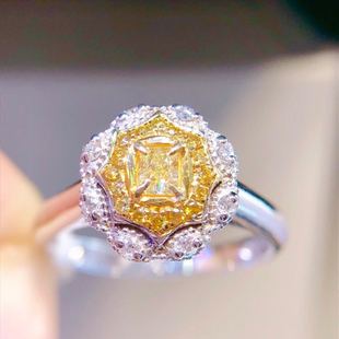 Jewelry manufacturer DIY 18K gold inlaid natural yellow diamond ring main stone: 0.3 karat