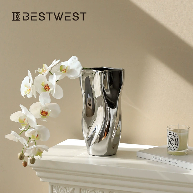 Bossi Home Креативные гальванические серебряные керамические украшения для ваз Домашняя гостиная Обеденный стол Свет Роскошный мягкий цветочный набор