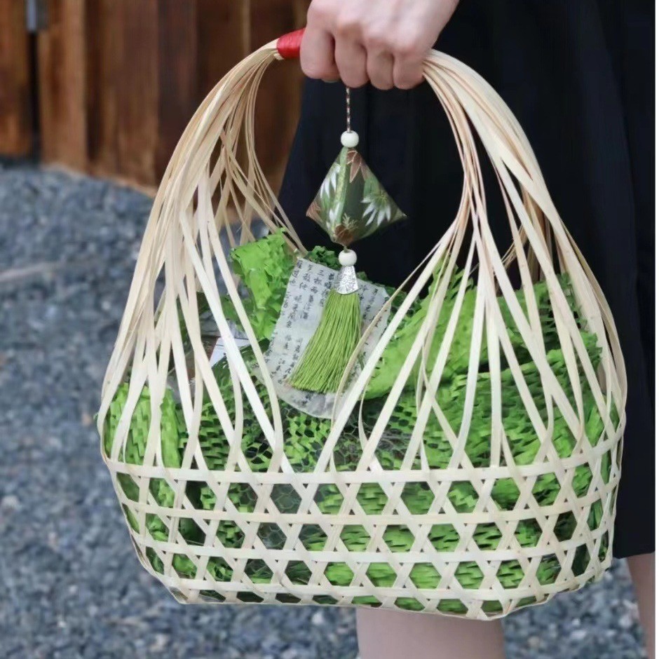 Cesta de Regalo Calada de Bambú Hecha a Mano para Festivales