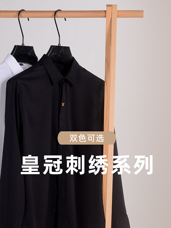 Camisas blancas bordadas de corona dorada personalizadas para hombres de manga larga de negocios casuales sin escaldar camisa de lujo ligera para hombres