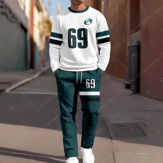 Трансграничная коллекция TEMU: европейский и американский стиль, модный повседневный спортивный костюм, новый свободный мужской комплект из толстовки с круглым вырезом и брюк.