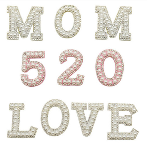 White Pearl Studded Diamond MOM Mother's Day Cake Decoration Plug-in Mom LOVE Mother's Day Happy Birthday Baking