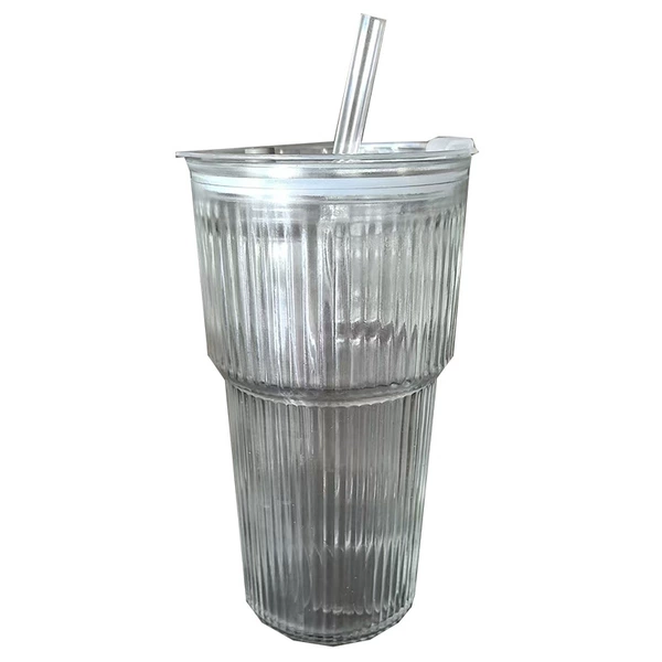 Transparent (cups + lid + plastic straws)