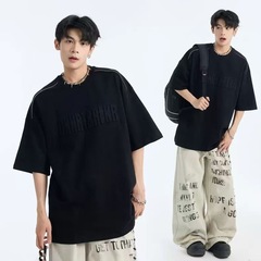 秋季新款钢印工艺短袖T恤男潮牌美式高街五分袖设计上衣潮流百搭