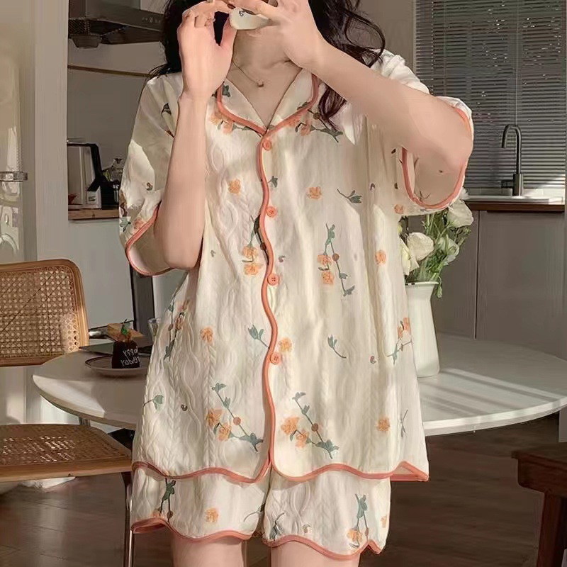 Pijamas para mujer, verano 2025, nuevo estilo, pantalones cortos de manga corta, talla grande, lindos, florales, conjunto para estar en casa image 15