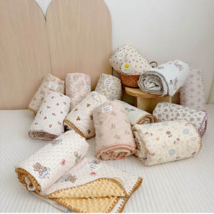 Ins Cartoon Cotton Double-Layer Gauze Kidsren's Beanie Blanket Pure Cotton Four-Season Blanket Office Nap Gauze Blanket