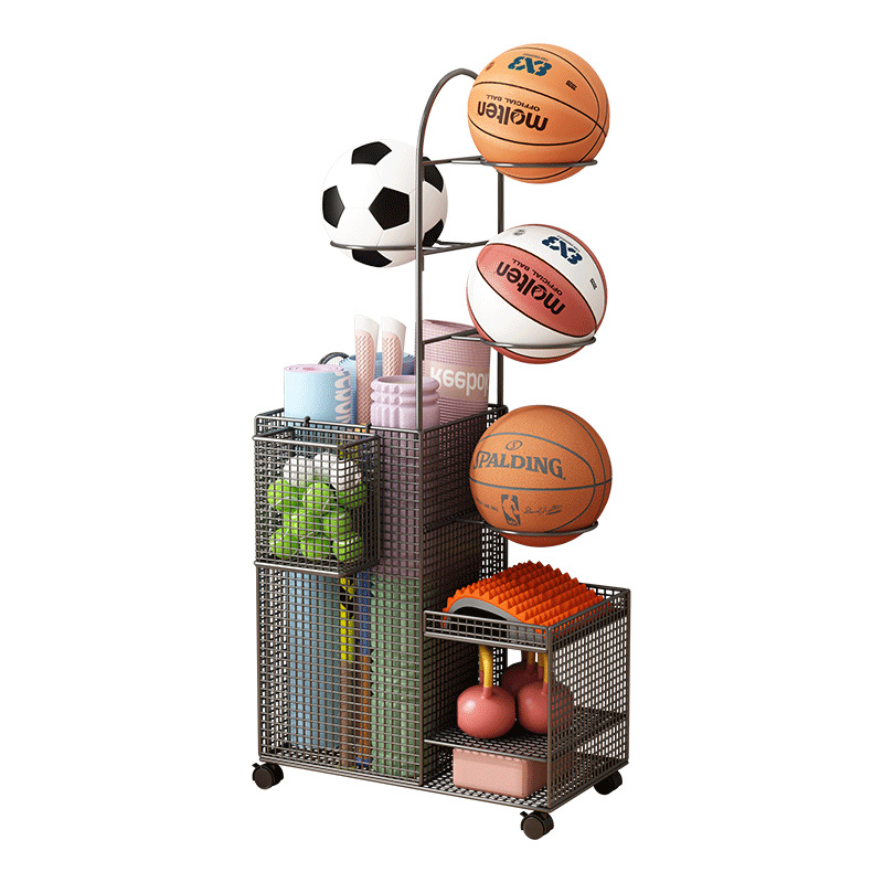 Rack de almacenamiento de baloncesto para equipos de gimnasio de deporte interior doméstico rack de almacenamiento de bádminton tipo mat de yoga cesta de almacenamiento con rueda