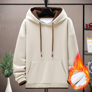 Autumn and Winter couple fake two pieces big drop shoulder fleece-lined thick hooded sweater fashion loose fashion brand high weight fake Two