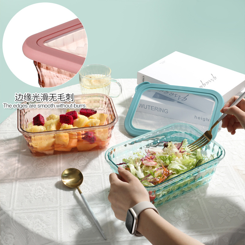 Zhang arco de gran capacidad sellado tazón de fuente de mantenimiento fresco caja de almuerzo de plástico rectangular Estilo nórdico refrigerado fresco caja de almacenamiento de tres piezas conjunto