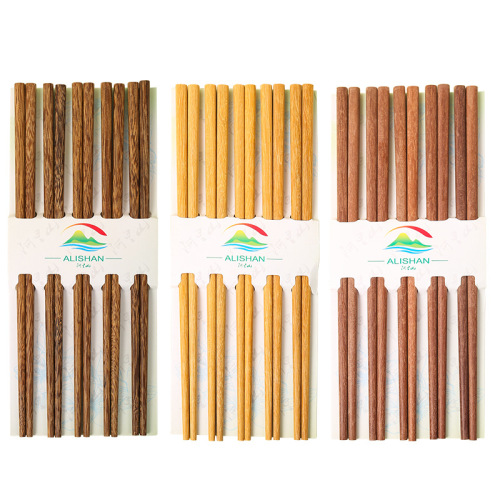 Shangchao department store household solid wood dome blessing chopsticks chicken wings red sandalwood bamboo chopsticks non-slip 5 pairs inner card can be printed with logo