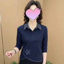 抖音爆款女士长袖新款妈妈中年宽松高档小衫中年人女士t恤长袖