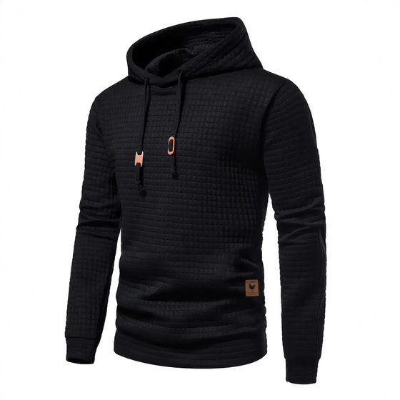 Foreign trade Amazon new European size men's casual jacquard plaid long sleeve pullover hooded sweater 260g fabric