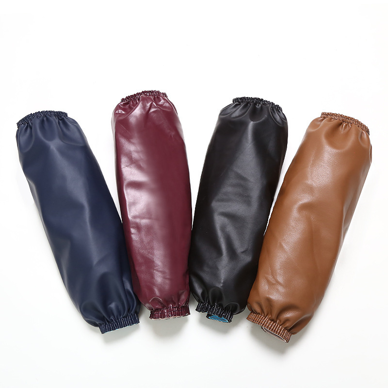 Black PU Sleeves Extra Large Adult Work Kitchen Labor Protection Sleeves Household Waterproof and Oil-Proof Leather Sleeves