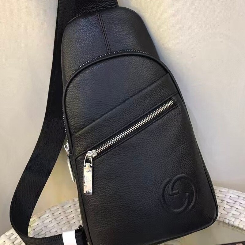 In-Stock Wholesale Gucci Chest Bag Black Men's Bag Crossbody Double g Shoulder Bag High-Quality First-Layer Cowhide Factory Direct Supply