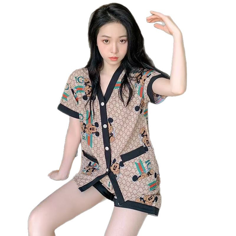 Pijama de seda de hielo para mujeres 2025 nuevo verano delgado de manga corta de seda de verano de algodón Walwind set de ropa para el hogar image 5