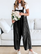 T 55598 Vintage Distressed Loose Wide Leg Jumpsuit ��������