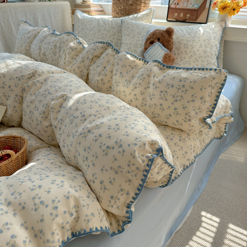 Madre y bebé de clase A encaje conchas de algodón puro cubierta de sábanas para dormir cubierta de cama de dormitorio ultra suave cubierta de cama de tres piezas