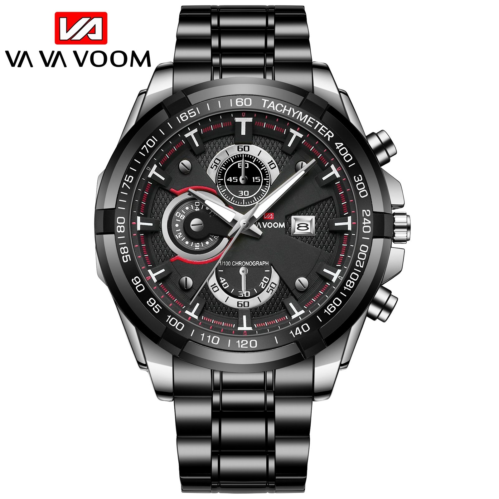 VAVA VOOM 2323 nuevo calendario casual de negocios creativo falso movimiento de cuarzo de tres ojos reloj de correa de acero para hombre