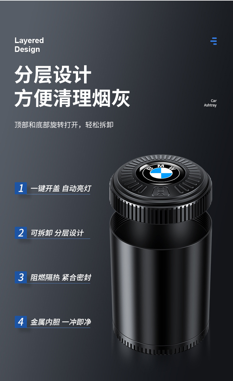 Portable Car Ashtray, Stainless Steel Material, Suitable for Multiple Car Models, In-Stock Car Interior Accessories