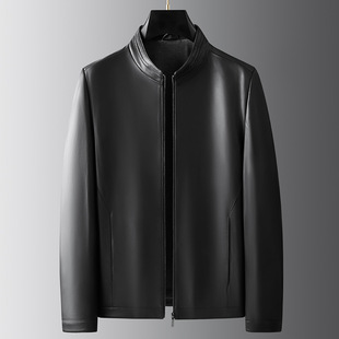 Large Goods Autumn and Winter New Haining Genuine Leather Jacket Men's Goatskin Stand-Up Collar Jacket Business Men's Workwear Multi-Color Optional