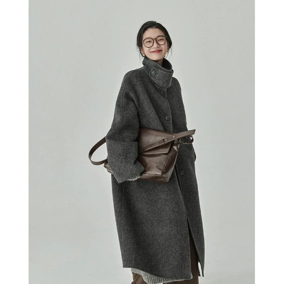 725 #   Haverice Restaurant Classic Squid Outwear Autumn and Winter Textured High-End Double-Sided Woolen Gray Outwear