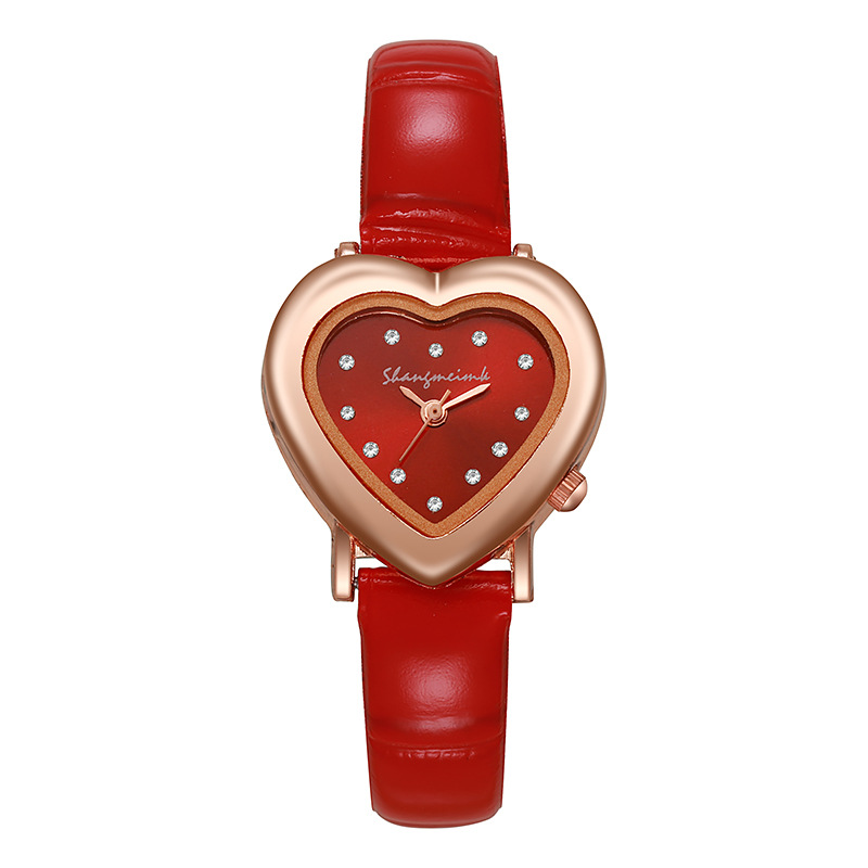 Reloj de cuarzo en forma de corazón retro elegante simple de las mujeres de moda reloj de mujer de estudiante exquisito pequeño reloj de moda
