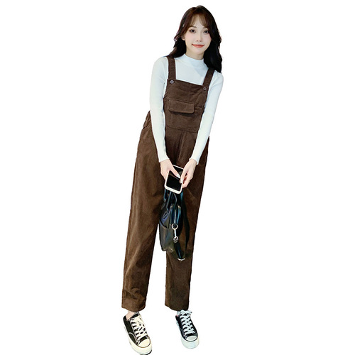 Pregnant women's adjustable belt pants spring and autumn petite corduroy adjustable belt pants with added thickness autumn and winter two-piece set stylish pregnant women's pants