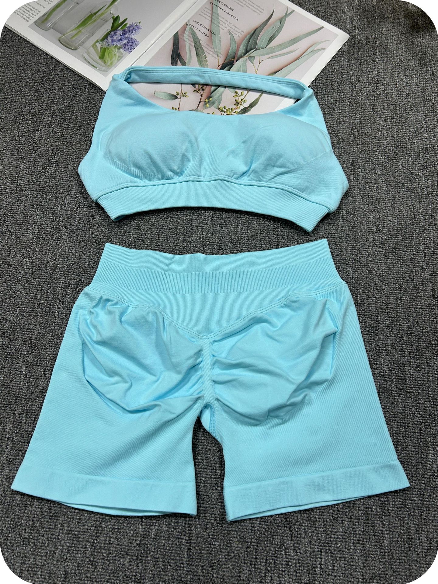 Women's Solid Color Sports Shorts Halter Neck Suspender New Yoga Fitness With Built-in Bra Pads_voghion.com