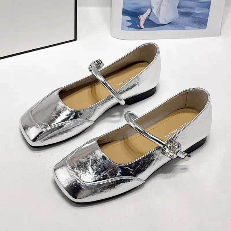 2025 новый темперамент нежная серебряная обувь Мэри Джейн женская квадратная голова французская с толстым каблуком