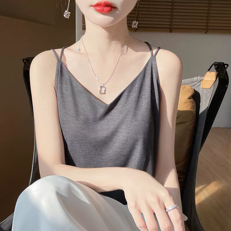 春夏女装新款上衣修身v领短款背心小众设计内搭打底衫美背吊带潮
