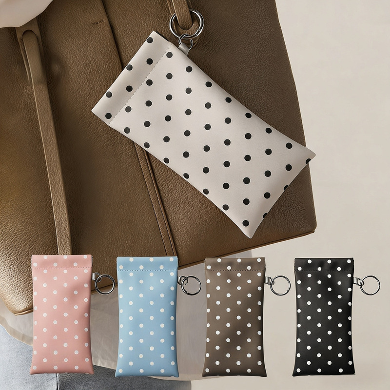 In-Stock Polka Dot Shrapnel-Resistant Automatic Closing Portable Glasses Storage Bag with Hanging Buckle, Includes Glasses Cloth
