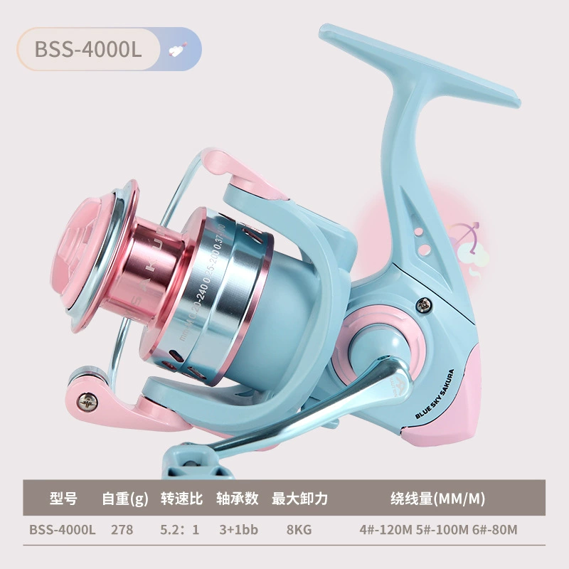 Спиннинговая катушка (Haoton Blue Sky Sakura) 1500S–4000L, передаточное число 5.2:1, шпуля мелка/глубока