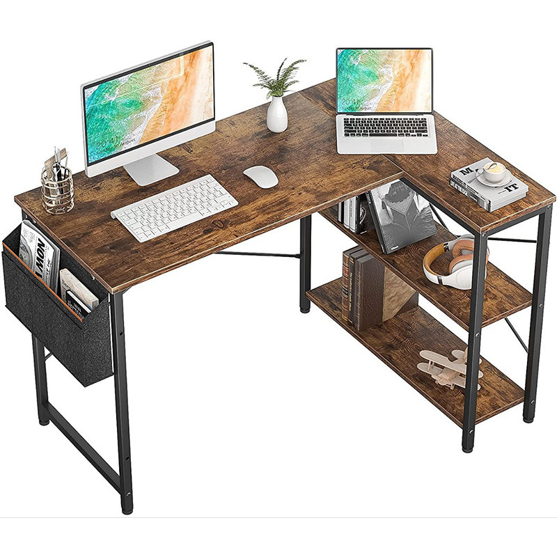 Student Study Desk Pink Girls Bedroom Desk L-Shaped Corner Computer Desk with Double-Sided Storage Rack Trendy