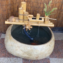天然石头喷泉竹子流水鱼缸雾化摆件院子装饰花盆阳台水景养荷花池