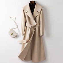 高级感双面羊绒大衣女中长款冬新款羊绒系带修身大翻领双面呢大衣