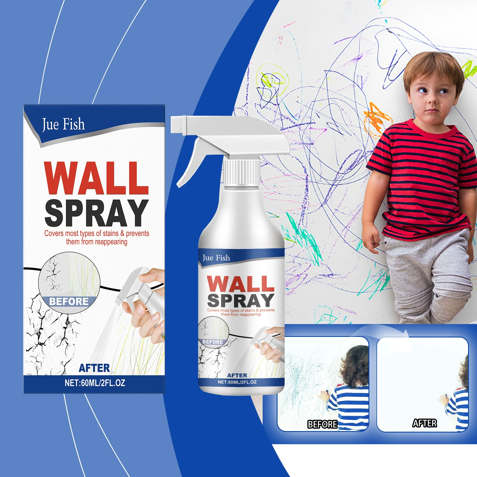 Прямая краска для стен Jue-Fish для покрытия пятен, ремонта отслаивающихся стен, прямая краска для ремонта домашнего интерьера