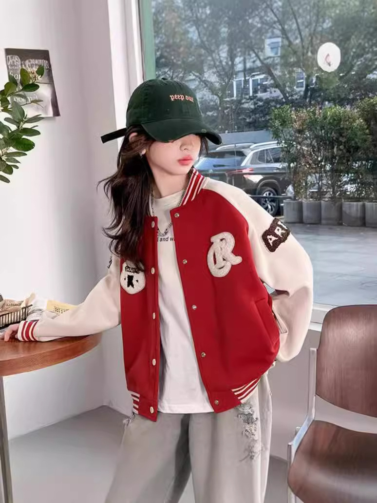 Chaquetas para niñas, trajes de béisbol para niños de primavera 2024, ropa para niños nuevos, ropa de primavera y otoño para niñas, tops de estilo occidental para niños grandes