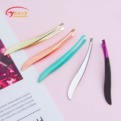 廠家直供不鏽鋼鑷子 正斜口香蕉夾 修理眉毛夾斜角拔毛夾化妝工具