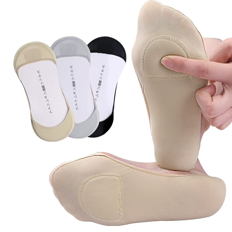 Летние тонкие носки-лодочки из мелкого ледяного шелка, дышащие высокоэластичные ватные прокладки для передней части стопы, Нескользящие невидимые носки с декомпрессией в области пятки