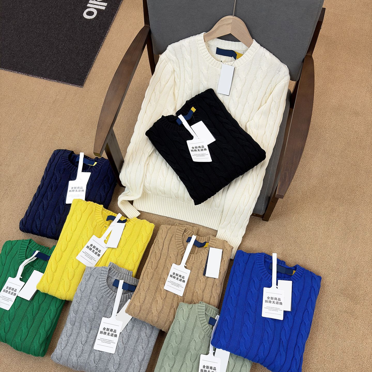 【Scannable】RL Ralph Lauren 100% Combed Cotton Crew Neck Cable Knit Pullover Long Sleeve Casual Sweater