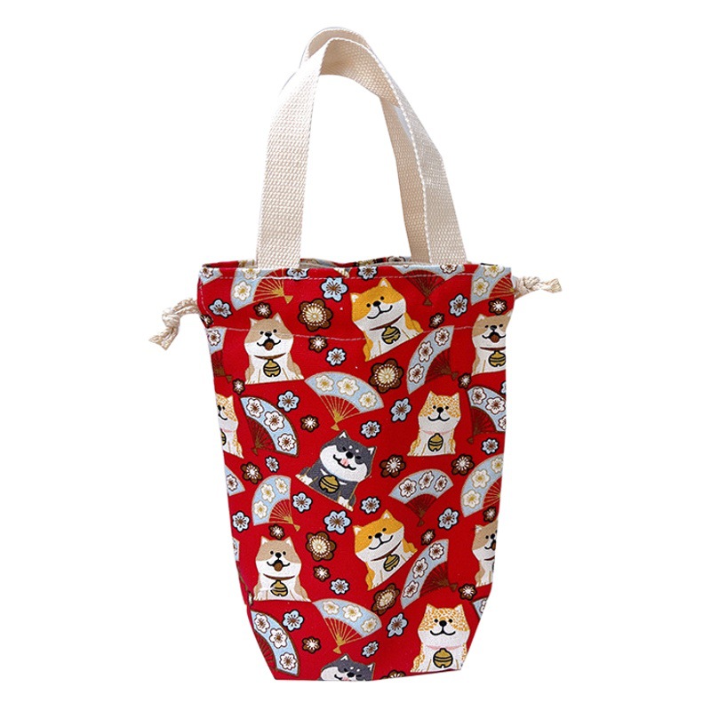 Bolso de lona de dibujos animados patrón de vacío taza cubierta de la taza de agua bolsa pequeña bolsa de tela cerrada bolsa de almacenamiento con cordón