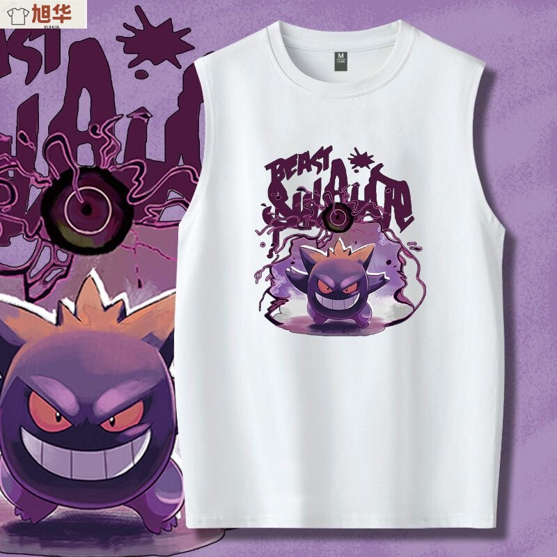 Pokemon Japanese Anime Sports Cotton Sleeveless T-shirt Sure enough Geng Ghost Pikachu plus size Vest