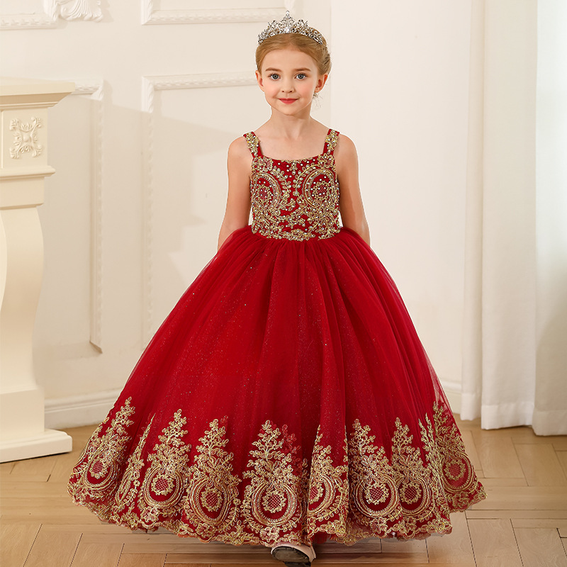 Nuevo europeo y americano transfronterizo niños vestido de novia niñas magnífico rendimiento piano cumpleaños campus princesa vestido mullido