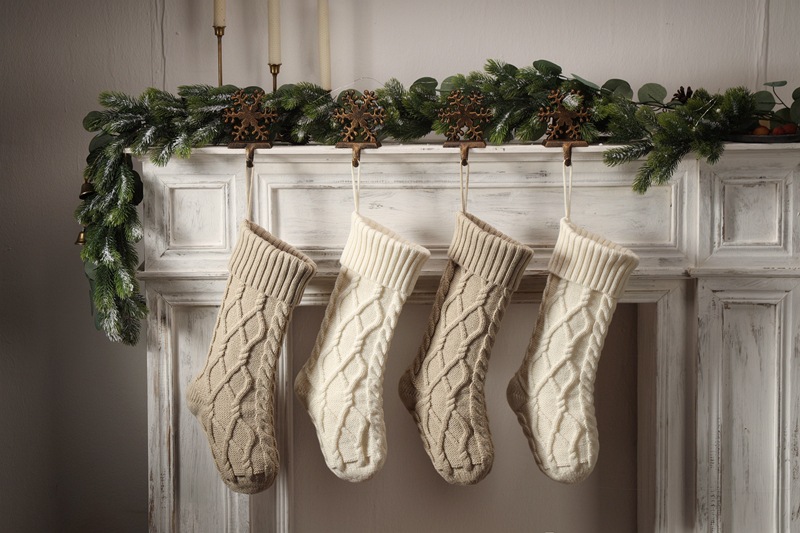 Forniture per ciondoli decorativi in filato da regalo fai da te lavorate a maglia, grande sacchetto per caramelle, doppio set di calzini di Natale a forma di diamante_voghion.com