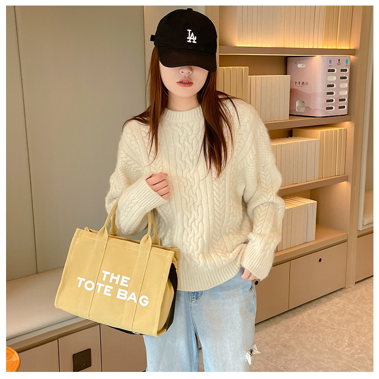 Bolso de lona Hebei Baiou para mujer, de color sólido con estampado de letras, bolso bandolera de un solo hombro con estampado de letras.