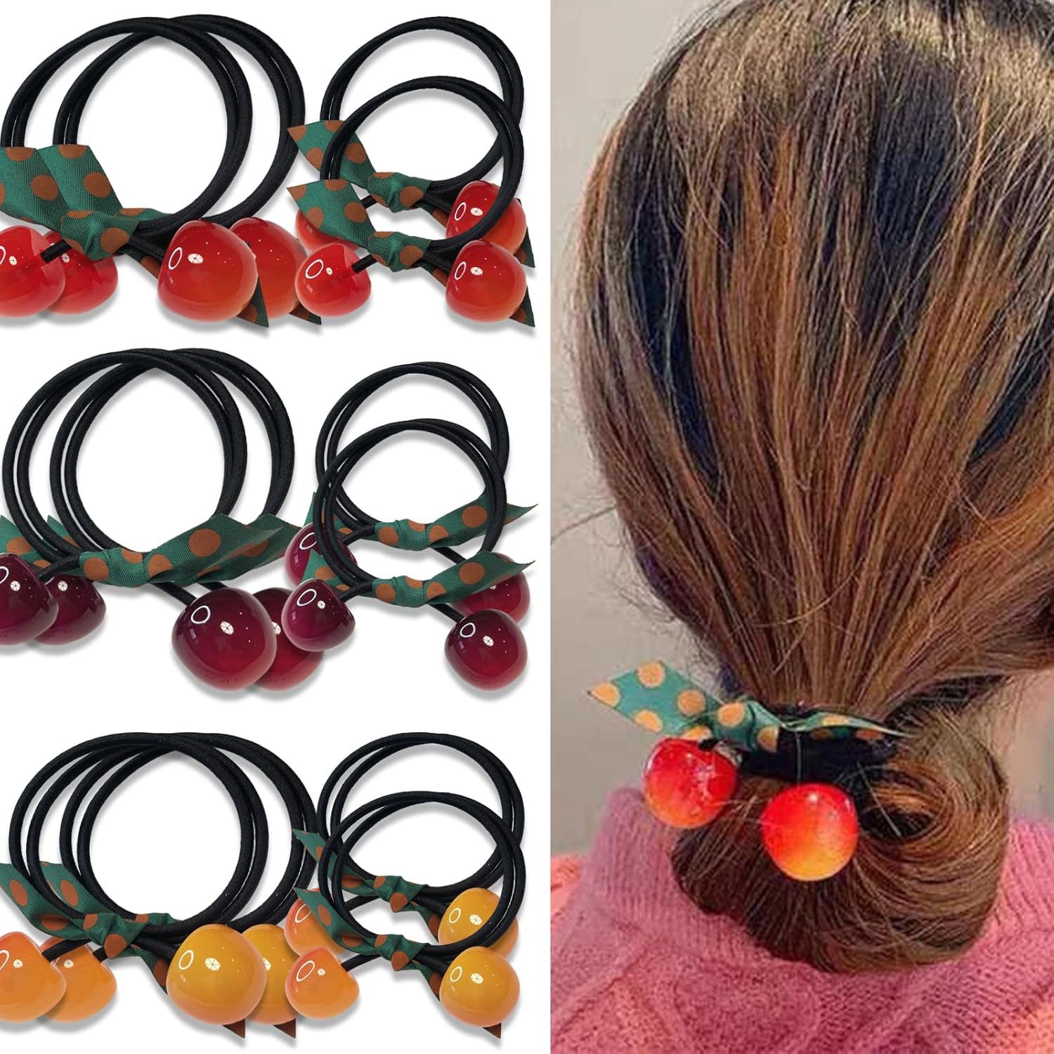 11g Weight Hair Tie Hair Accessories Type 1 Piece, 1 Set Quantity Casual, Daily Occasion Cherry Pattern All Seasons Season Women's Gender Sweet Style Sweet Women's Cherry Cloth Hair Tie 无