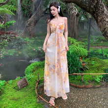 夏季吊带裙性感名媛油画抹胸连衣裙度假长裙