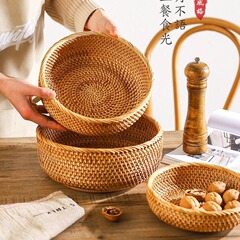 籐編みレトロ手作り籐編みパレット編みフルーツプレートパンバスケット家庭用朝食バスケットピクニックバスケットお菓子バスケット