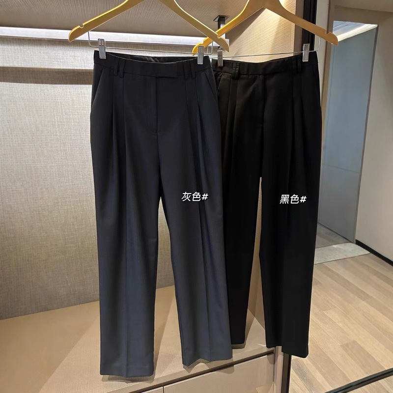 031729  早秋新品女士两色西裤 小标刺绣百搭通勤垂坠显瘦阔腿裤|undefined